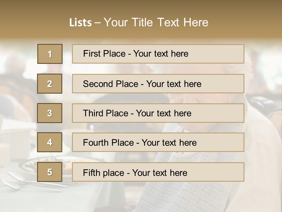 An Smiling Elderly Woman Sits Down To Enjoy A Meal At Her Nursing Home Care Center With A Sunny Background. PowerPoint Template