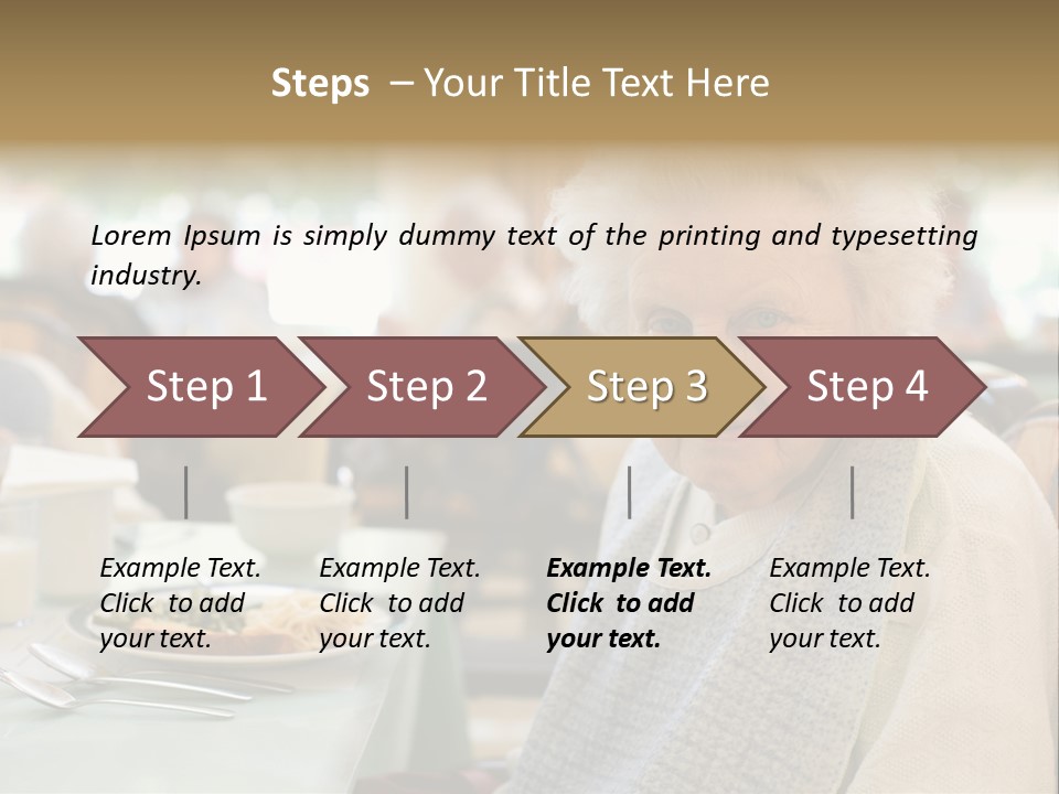 An Smiling Elderly Woman Sits Down To Enjoy A Meal At Her Nursing Home Care Center With A Sunny Background. PowerPoint Template