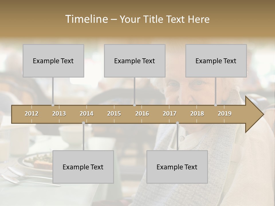 An Smiling Elderly Woman Sits Down To Enjoy A Meal At Her Nursing Home Care Center With A Sunny Background. PowerPoint Template