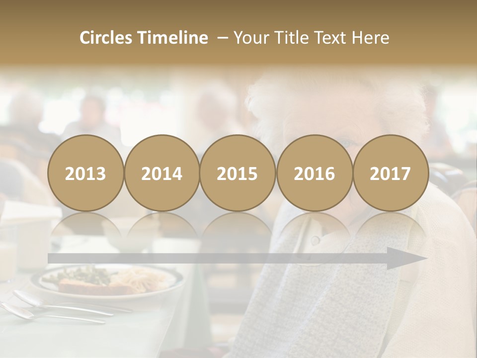 An Smiling Elderly Woman Sits Down To Enjoy A Meal At Her Nursing Home Care Center With A Sunny Background. PowerPoint Template