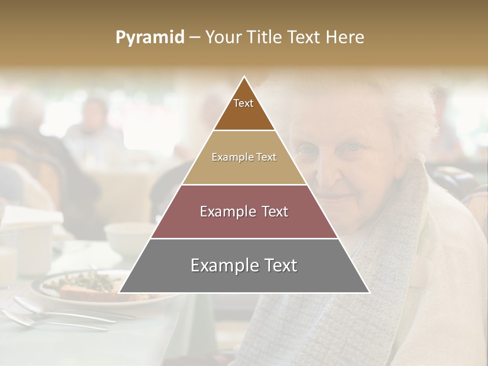 An Smiling Elderly Woman Sits Down To Enjoy A Meal At Her Nursing Home Care Center With A Sunny Background. PowerPoint Template