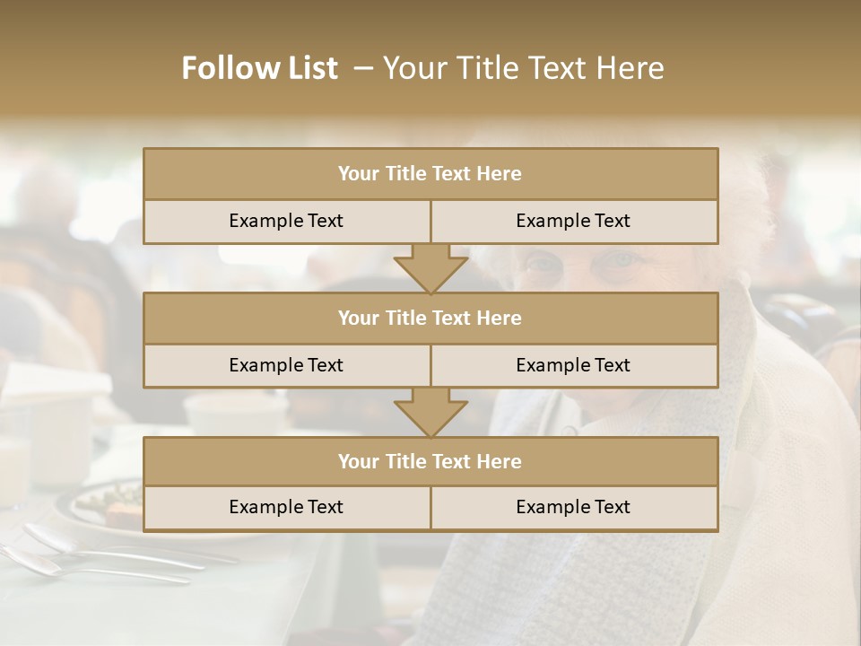 An Smiling Elderly Woman Sits Down To Enjoy A Meal At Her Nursing Home Care Center With A Sunny Background. PowerPoint Template