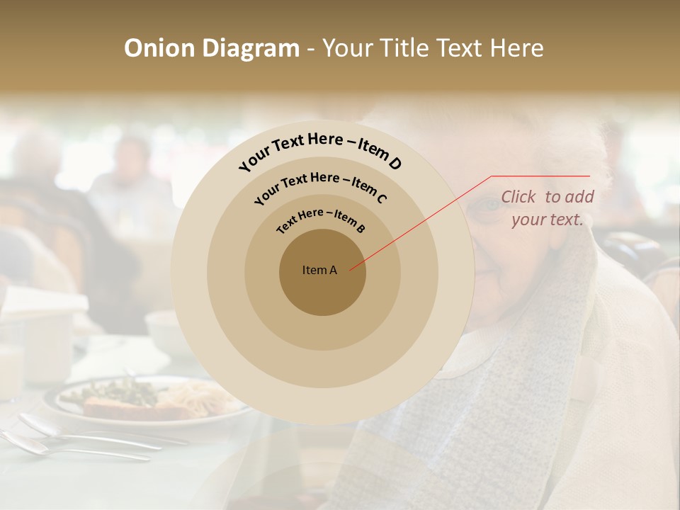An Smiling Elderly Woman Sits Down To Enjoy A Meal At Her Nursing Home Care Center With A Sunny Background. PowerPoint Template