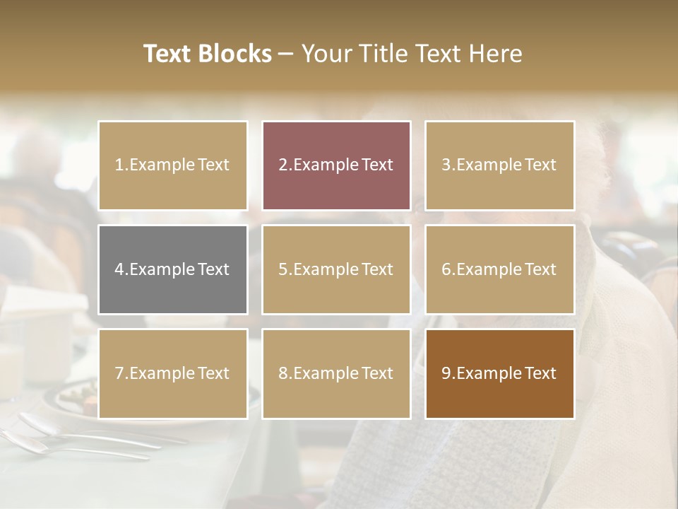 An Smiling Elderly Woman Sits Down To Enjoy A Meal At Her Nursing Home Care Center With A Sunny Background. PowerPoint Template