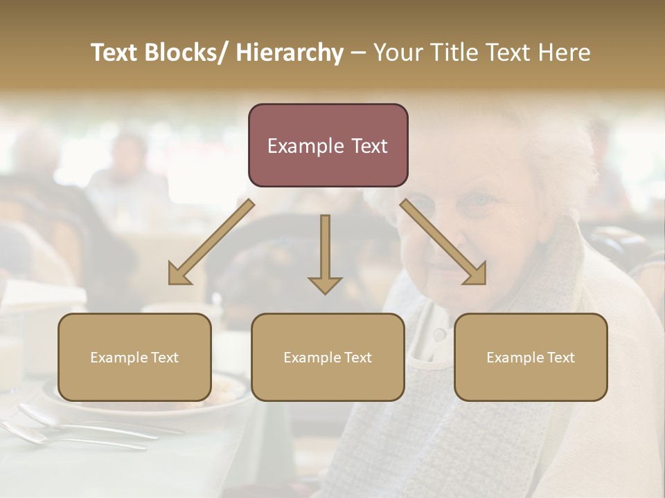 An Smiling Elderly Woman Sits Down To Enjoy A Meal At Her Nursing Home Care Center With A Sunny Background. PowerPoint Template