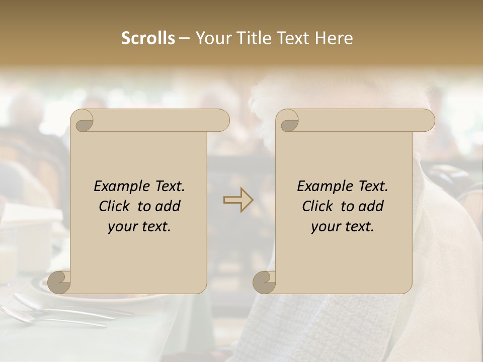 An Smiling Elderly Woman Sits Down To Enjoy A Meal At Her Nursing Home Care Center With A Sunny Background. PowerPoint Template
