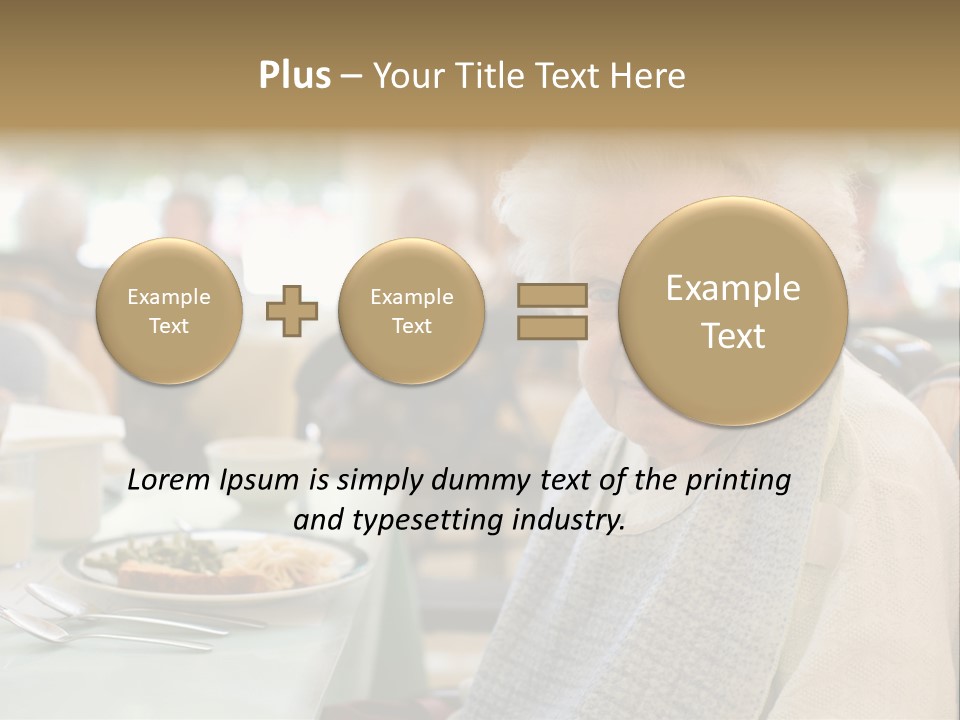 An Smiling Elderly Woman Sits Down To Enjoy A Meal At Her Nursing Home Care Center With A Sunny Background. PowerPoint Template