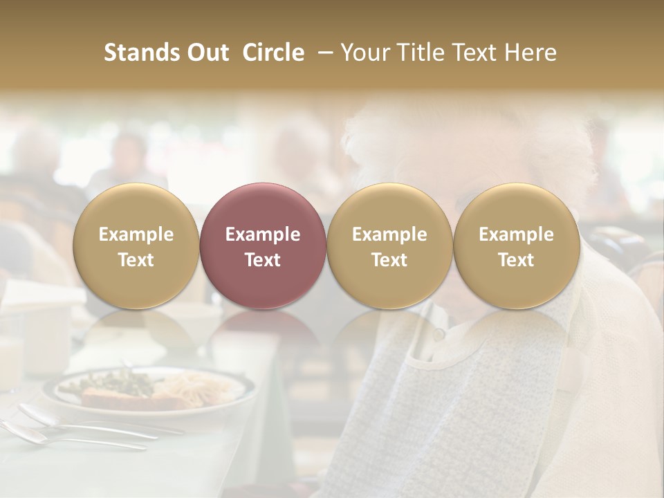 An Smiling Elderly Woman Sits Down To Enjoy A Meal At Her Nursing Home Care Center With A Sunny Background. PowerPoint Template