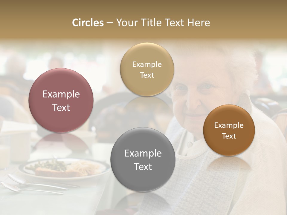 An Smiling Elderly Woman Sits Down To Enjoy A Meal At Her Nursing Home Care Center With A Sunny Background. PowerPoint Template