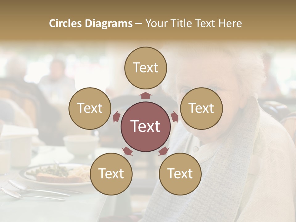 An Smiling Elderly Woman Sits Down To Enjoy A Meal At Her Nursing Home Care Center With A Sunny Background. PowerPoint Template