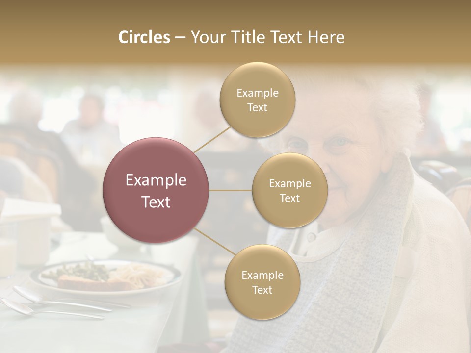 An Smiling Elderly Woman Sits Down To Enjoy A Meal At Her Nursing Home Care Center With A Sunny Background. PowerPoint Template