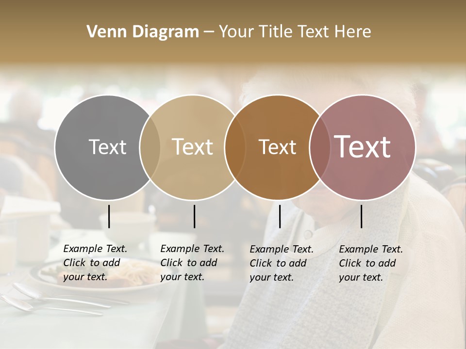An Smiling Elderly Woman Sits Down To Enjoy A Meal At Her Nursing Home Care Center With A Sunny Background. PowerPoint Template