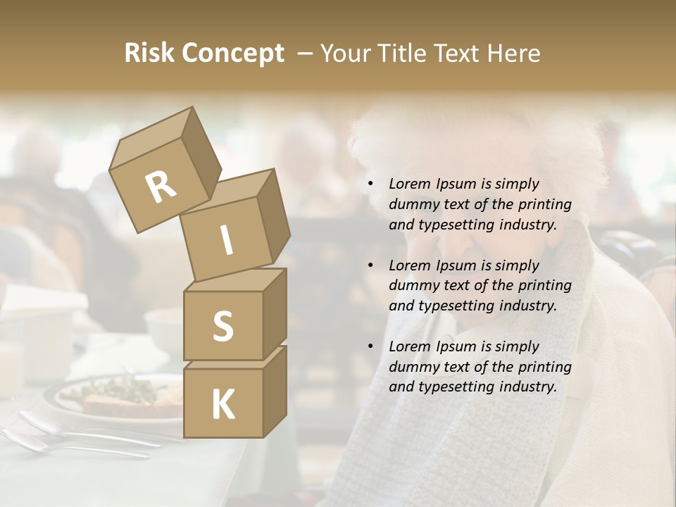 An Smiling Elderly Woman Sits Down To Enjoy A Meal At Her Nursing Home Care Center With A Sunny Background. PowerPoint Template