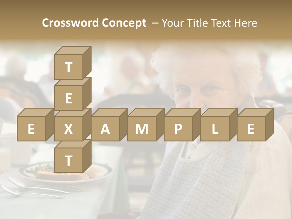 An Smiling Elderly Woman Sits Down To Enjoy A Meal At Her Nursing Home Care Center With A Sunny Background. PowerPoint Template