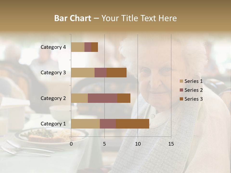 An Smiling Elderly Woman Sits Down To Enjoy A Meal At Her Nursing Home Care Center With A Sunny Background. PowerPoint Template