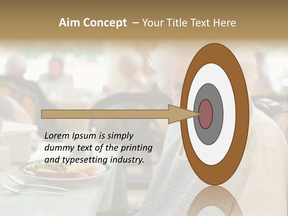 An Smiling Elderly Woman Sits Down To Enjoy A Meal At Her Nursing Home Care Center With A Sunny Background. PowerPoint Template