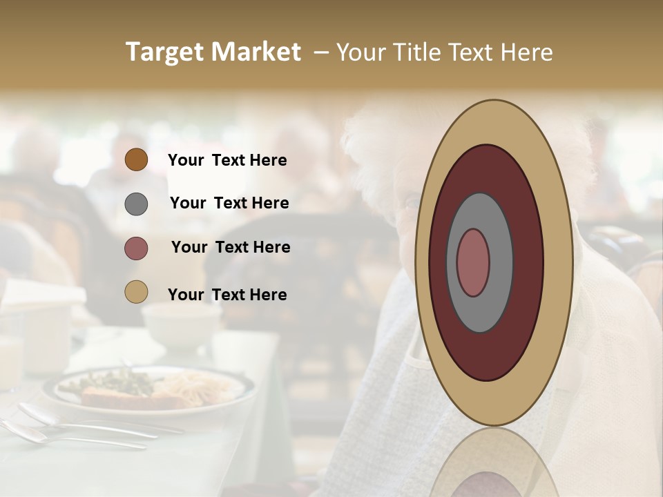 An Smiling Elderly Woman Sits Down To Enjoy A Meal At Her Nursing Home Care Center With A Sunny Background. PowerPoint Template