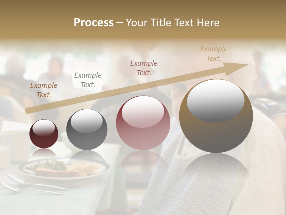An Smiling Elderly Woman Sits Down To Enjoy A Meal At Her Nursing Home Care Center With A Sunny Background. PowerPoint Template