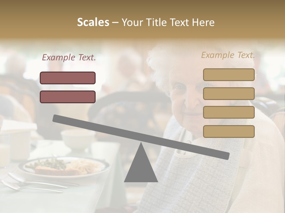 An Smiling Elderly Woman Sits Down To Enjoy A Meal At Her Nursing Home Care Center With A Sunny Background. PowerPoint Template