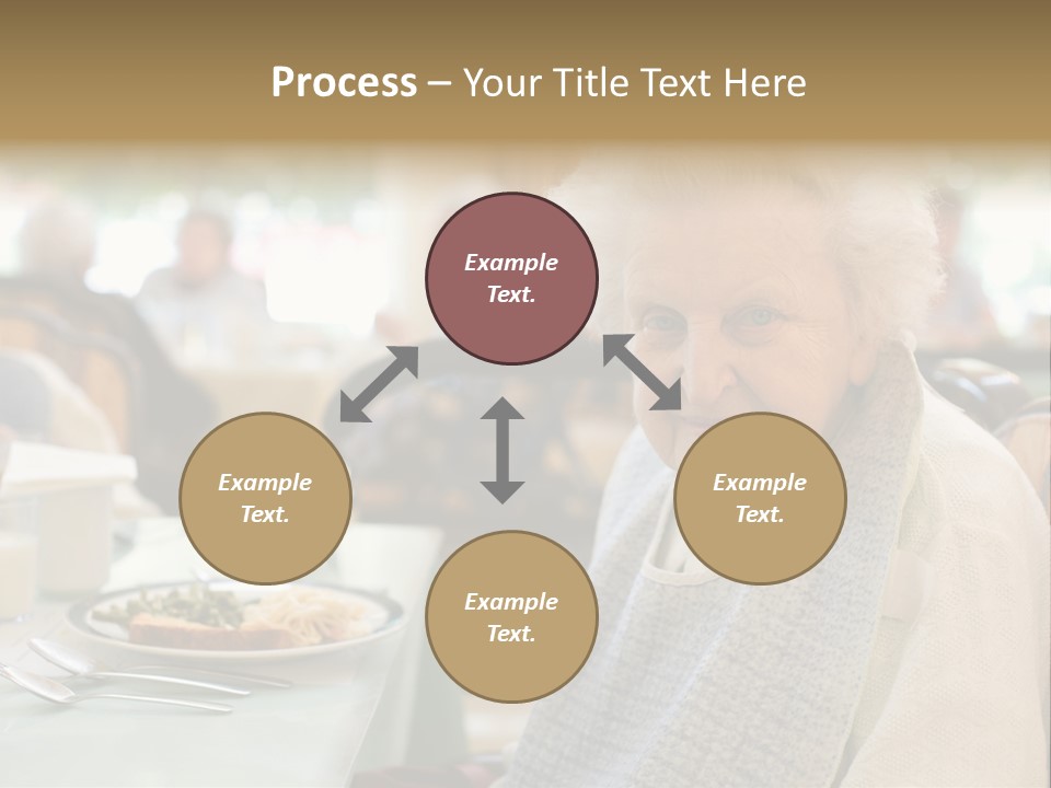 An Smiling Elderly Woman Sits Down To Enjoy A Meal At Her Nursing Home Care Center With A Sunny Background. PowerPoint Template