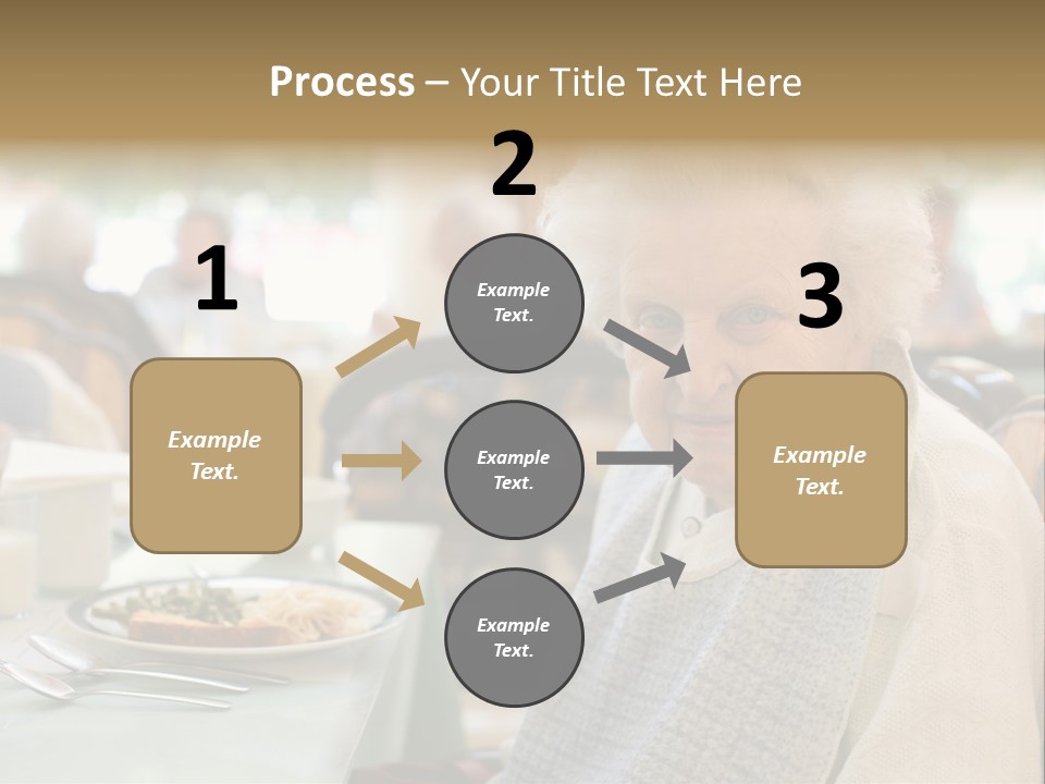 An Smiling Elderly Woman Sits Down To Enjoy A Meal At Her Nursing Home Care Center With A Sunny Background. PowerPoint Template