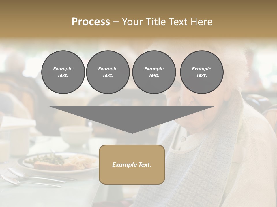An Smiling Elderly Woman Sits Down To Enjoy A Meal At Her Nursing Home Care Center With A Sunny Background. PowerPoint Template