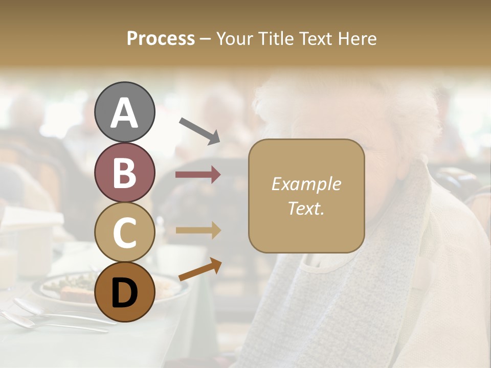 An Smiling Elderly Woman Sits Down To Enjoy A Meal At Her Nursing Home Care Center With A Sunny Background. PowerPoint Template
