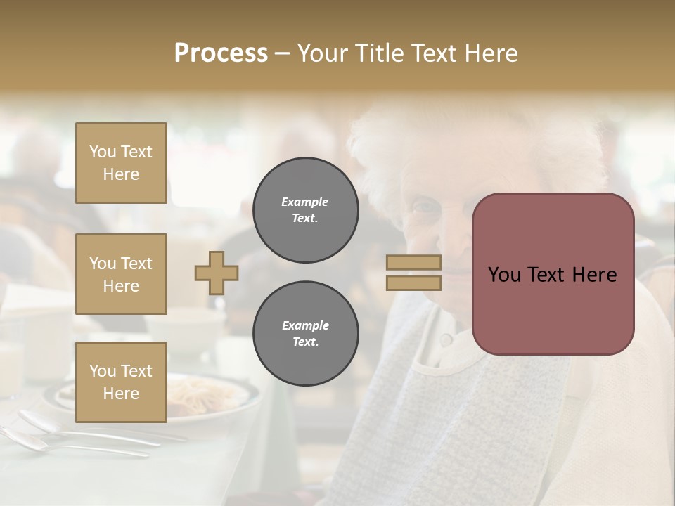 An Smiling Elderly Woman Sits Down To Enjoy A Meal At Her Nursing Home Care Center With A Sunny Background. PowerPoint Template