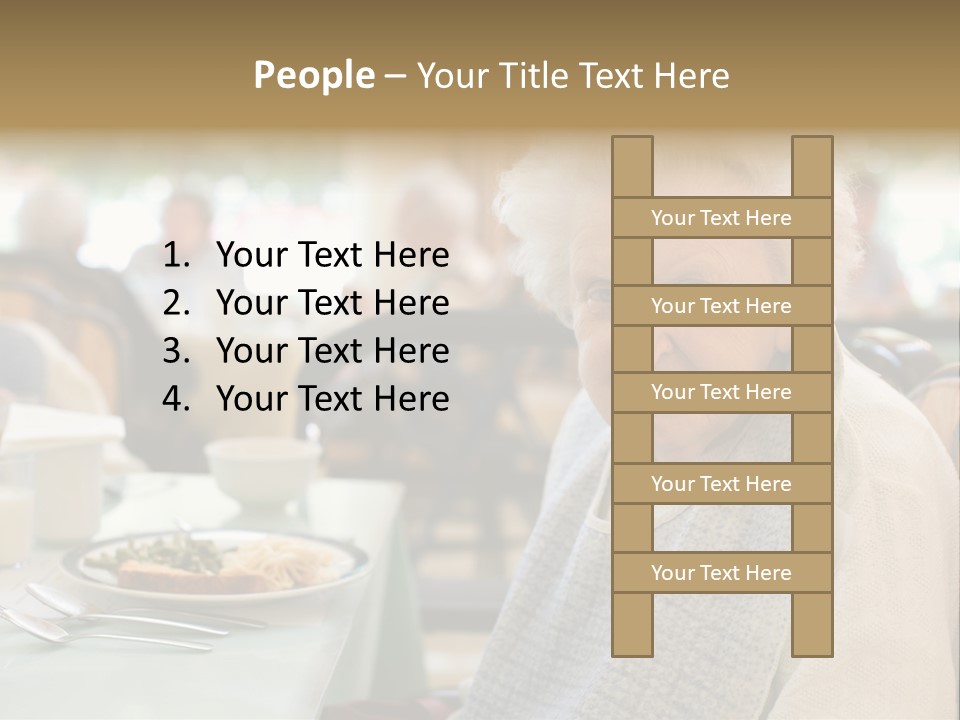 An Smiling Elderly Woman Sits Down To Enjoy A Meal At Her Nursing Home Care Center With A Sunny Background. PowerPoint Template