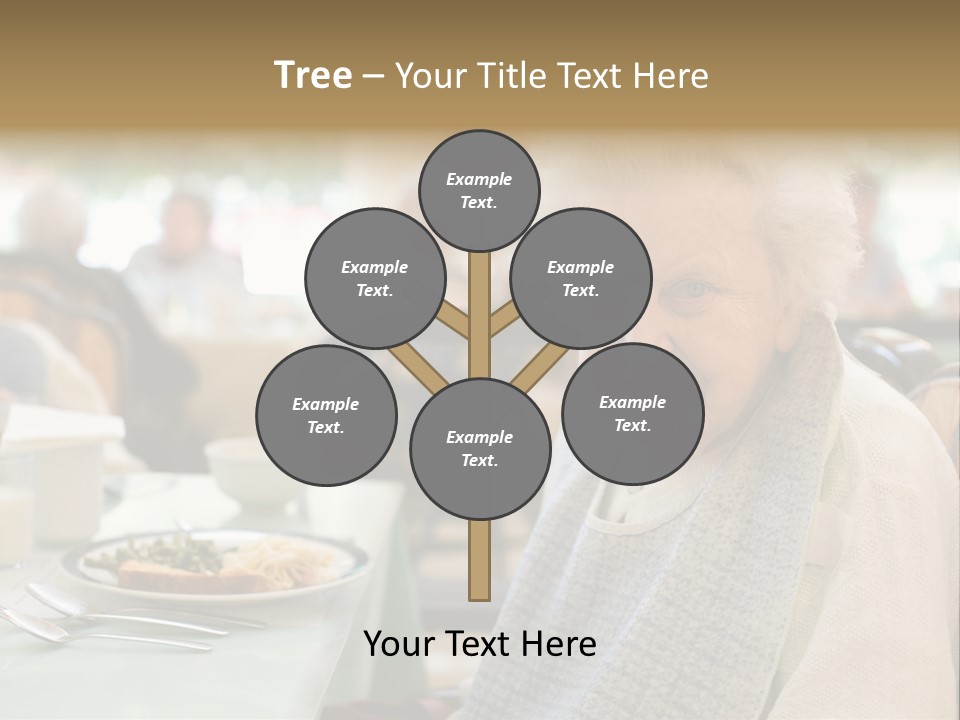 An Smiling Elderly Woman Sits Down To Enjoy A Meal At Her Nursing Home Care Center With A Sunny Background. PowerPoint Template