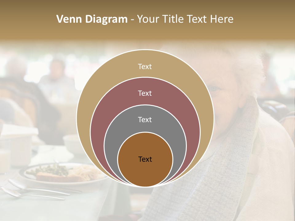 An Smiling Elderly Woman Sits Down To Enjoy A Meal At Her Nursing Home Care Center With A Sunny Background. PowerPoint Template
