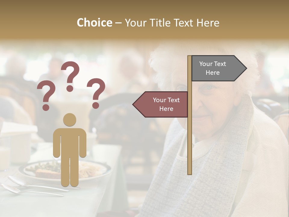 An Smiling Elderly Woman Sits Down To Enjoy A Meal At Her Nursing Home Care Center With A Sunny Background. PowerPoint Template