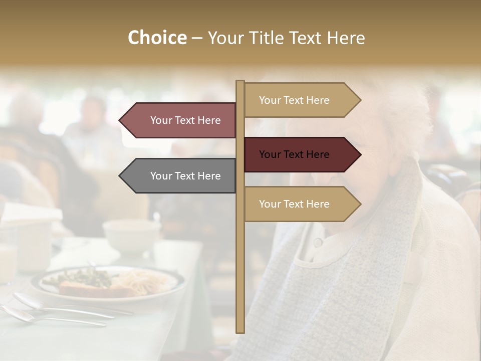 An Smiling Elderly Woman Sits Down To Enjoy A Meal At Her Nursing Home Care Center With A Sunny Background. PowerPoint Template