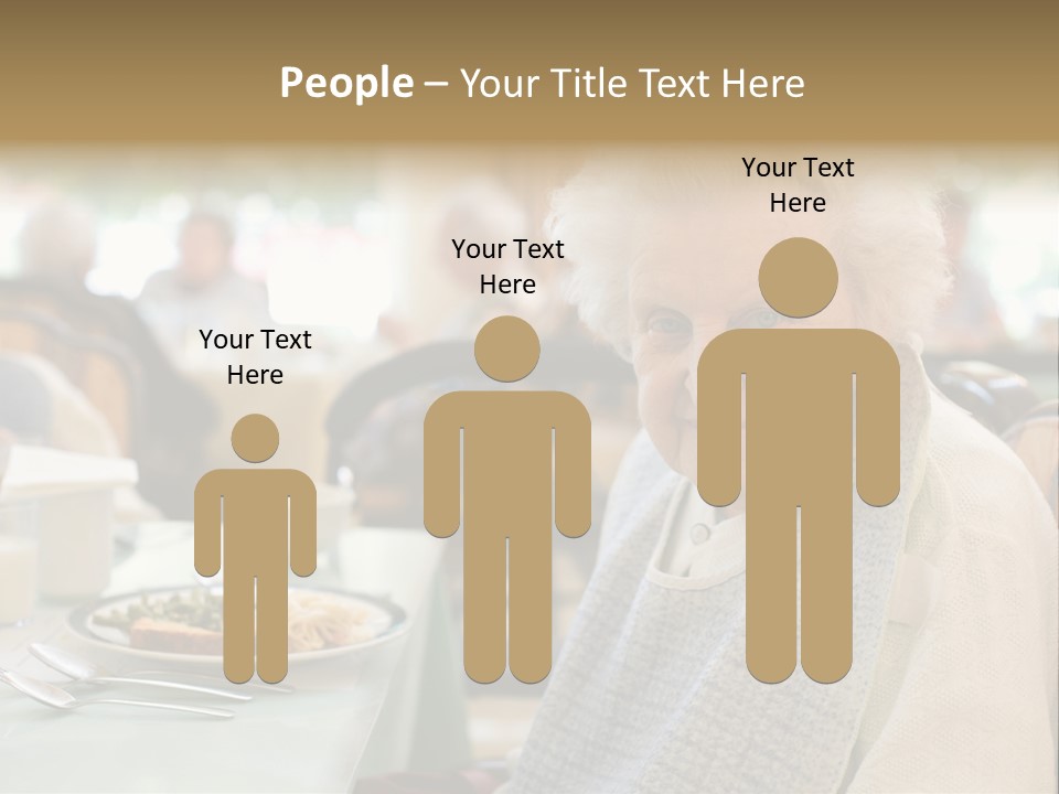 An Smiling Elderly Woman Sits Down To Enjoy A Meal At Her Nursing Home Care Center With A Sunny Background. PowerPoint Template