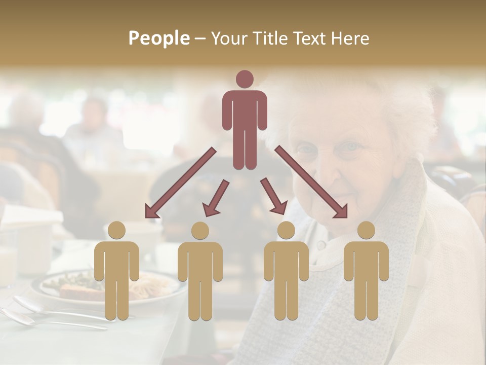 An Smiling Elderly Woman Sits Down To Enjoy A Meal At Her Nursing Home Care Center With A Sunny Background. PowerPoint Template