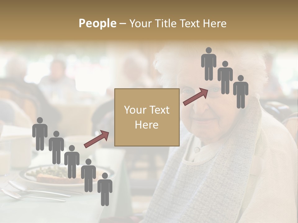 An Smiling Elderly Woman Sits Down To Enjoy A Meal At Her Nursing Home Care Center With A Sunny Background. PowerPoint Template