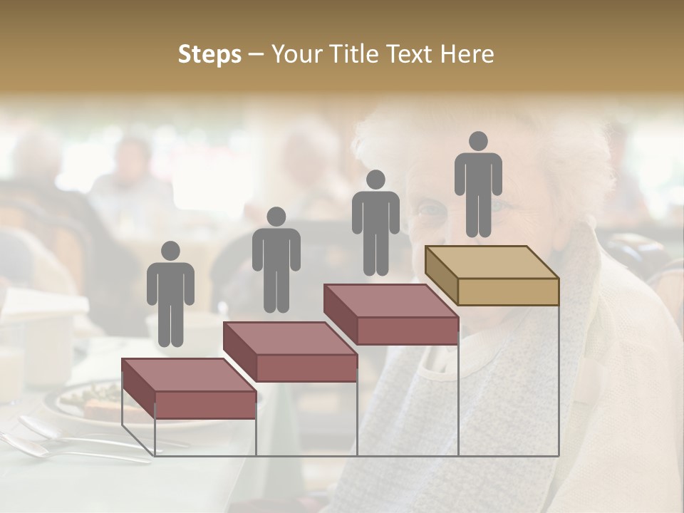 An Smiling Elderly Woman Sits Down To Enjoy A Meal At Her Nursing Home Care Center With A Sunny Background. PowerPoint Template