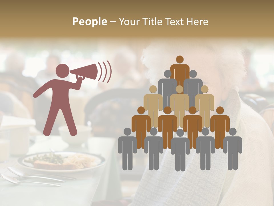 An Smiling Elderly Woman Sits Down To Enjoy A Meal At Her Nursing Home Care Center With A Sunny Background. PowerPoint Template