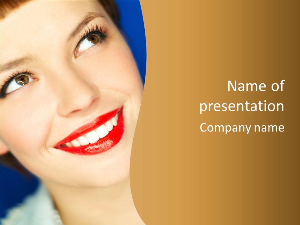 Portrait Of Beautiful Young Smiling Woman With Red Lipstick PowerPoint Template