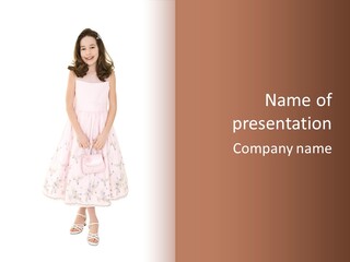 Young Caucasian Girl Dressed In A Easter Dress And Standing On A White Background. PowerPoint Template