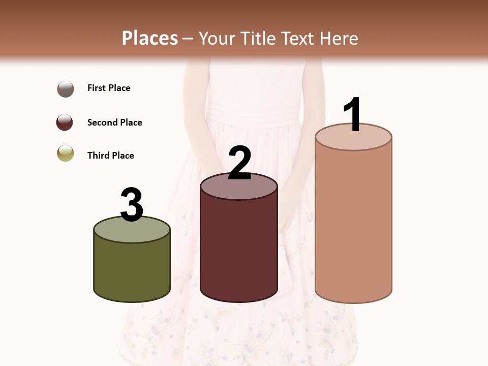 Young Caucasian Girl Dressed In A Easter Dress And Standing On A White Background. PowerPoint Template