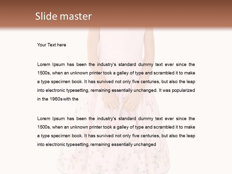 Young Caucasian Girl Dressed In A Easter Dress And Standing On A White Background. PowerPoint Template