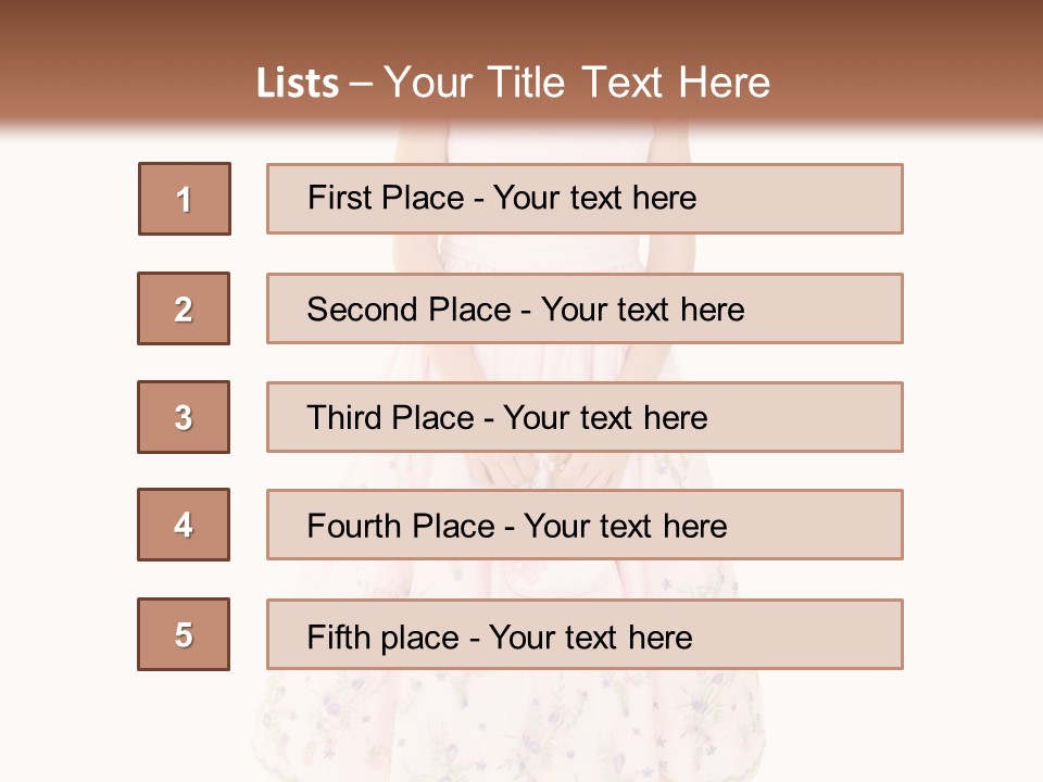 Young Caucasian Girl Dressed In A Easter Dress And Standing On A White Background. PowerPoint Template