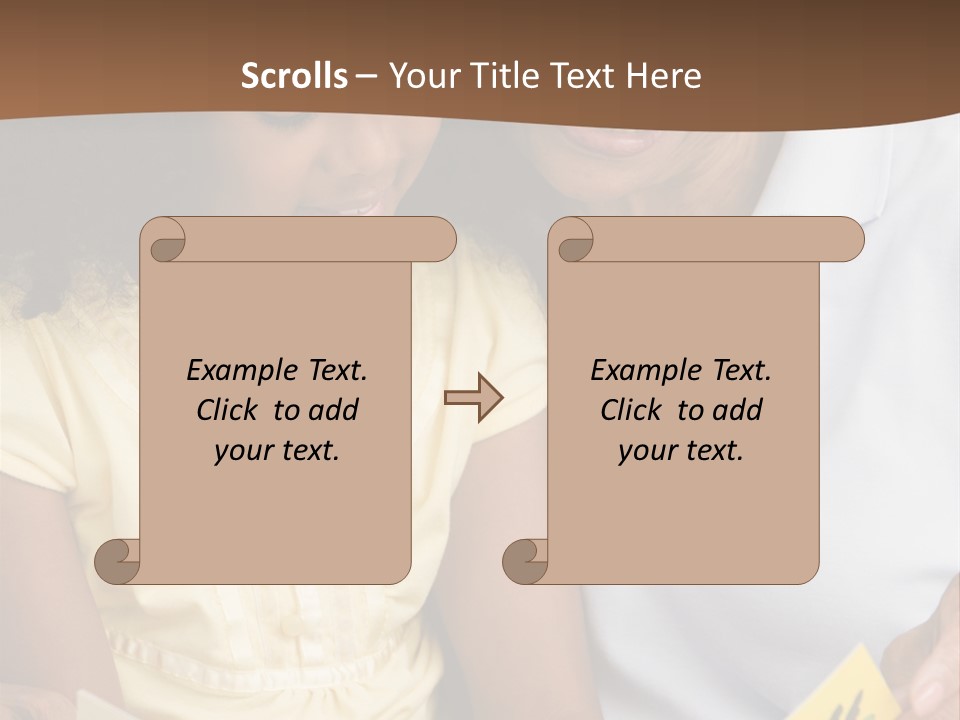 Grandmother And Granddaughter Reading And Smiling PowerPoint Template