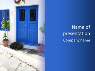 Door, Traditional Greek House On Santorini Island PowerPoint Template