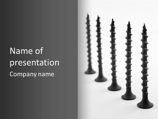 Black Drywall Screws On White Background. PowerPoint Template