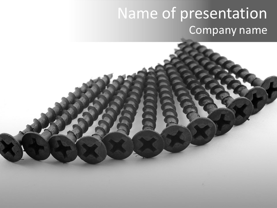 Black Drywall Screws On White Background. PowerPoint Template