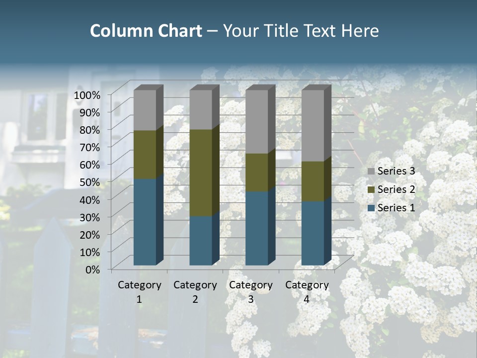 Blue Picket Fence With Flowering Bridal Wreath Shrub And Residential House PowerPoint Template
