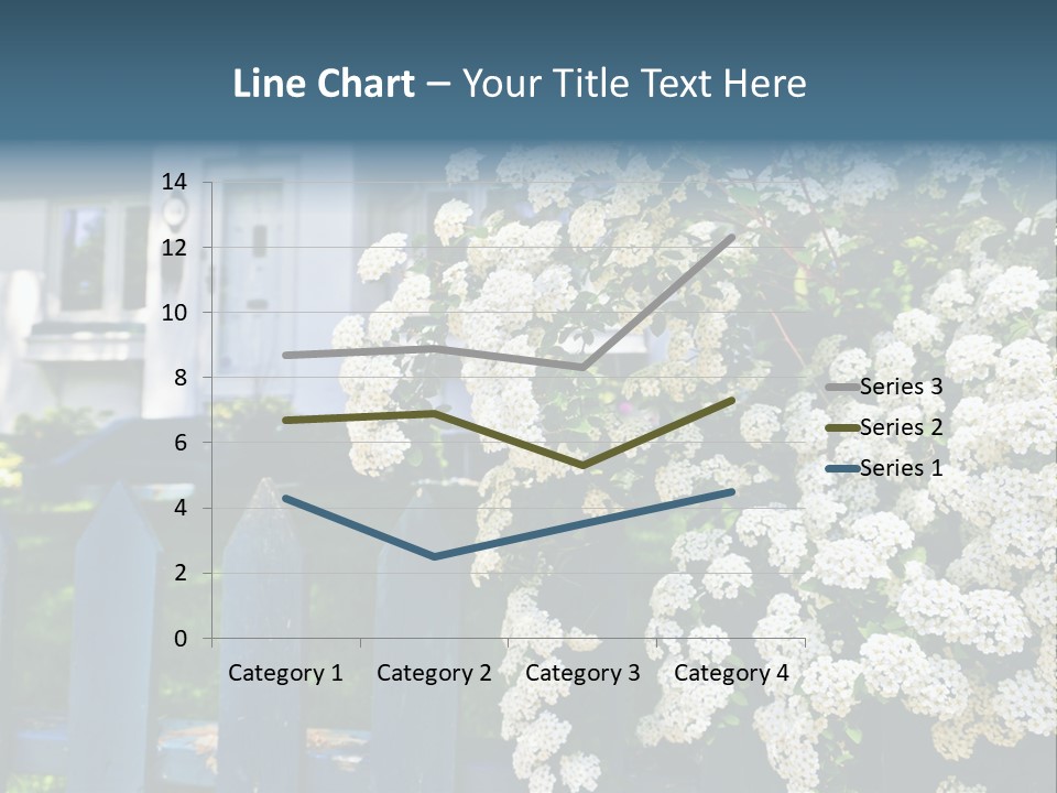 Blue Picket Fence With Flowering Bridal Wreath Shrub And Residential House PowerPoint Template