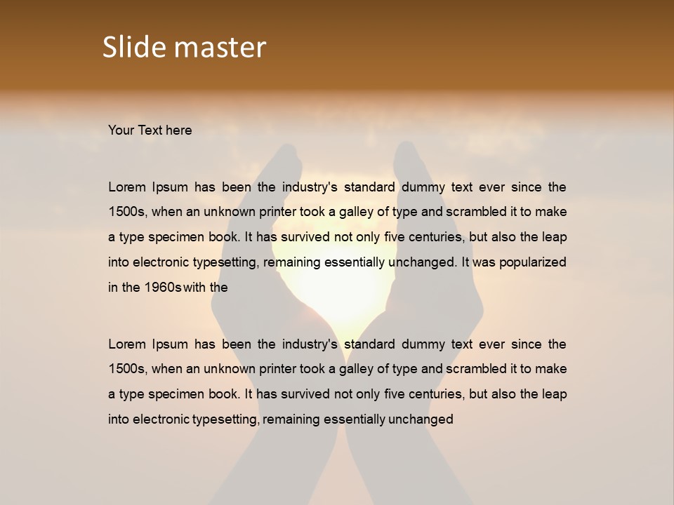 Hands Holding The Sun At Dawn PowerPoint Template